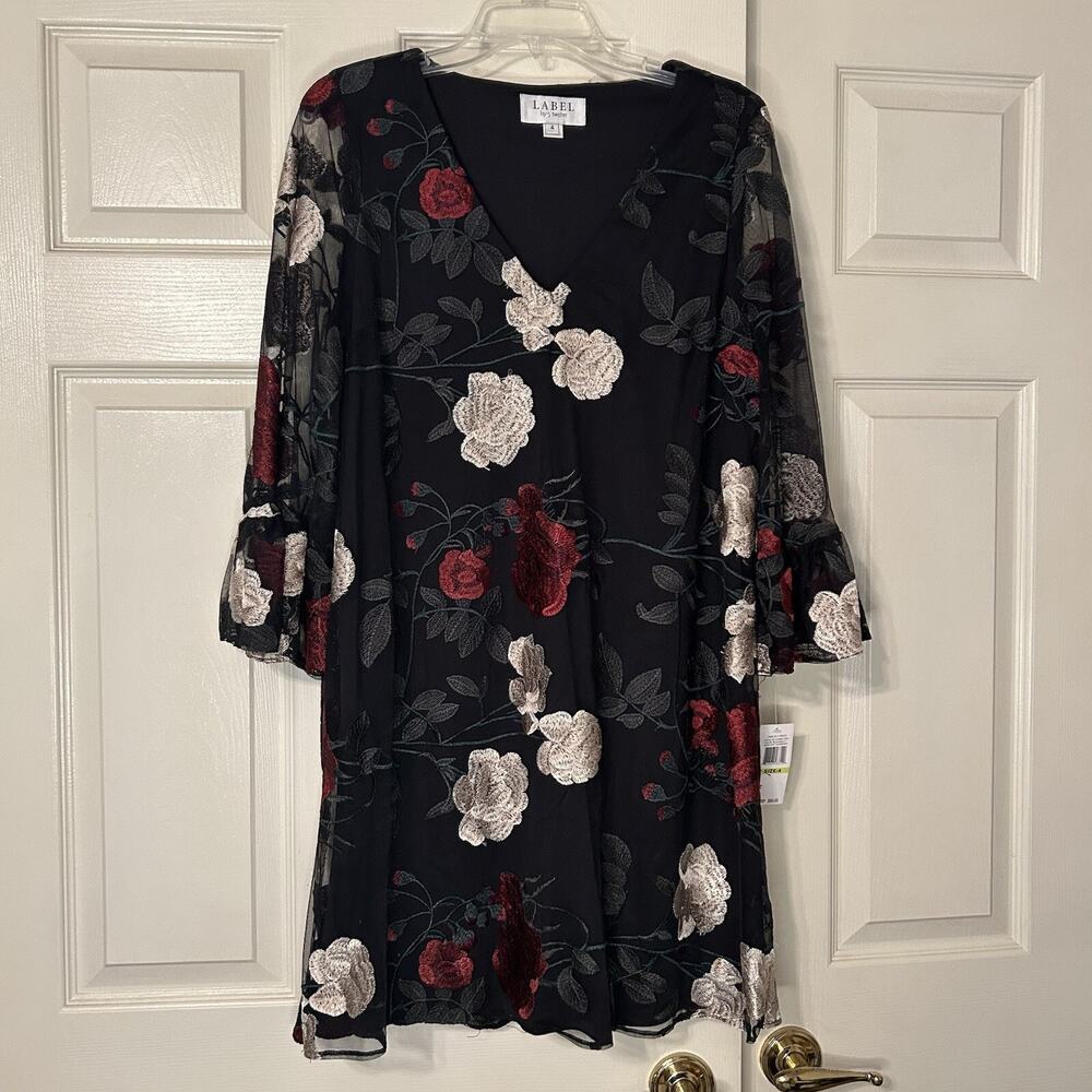 Label By 5 Twelve Contemporary Multi Color Dress Sheer Sleeve Flowy 519952 Sz‎ 4